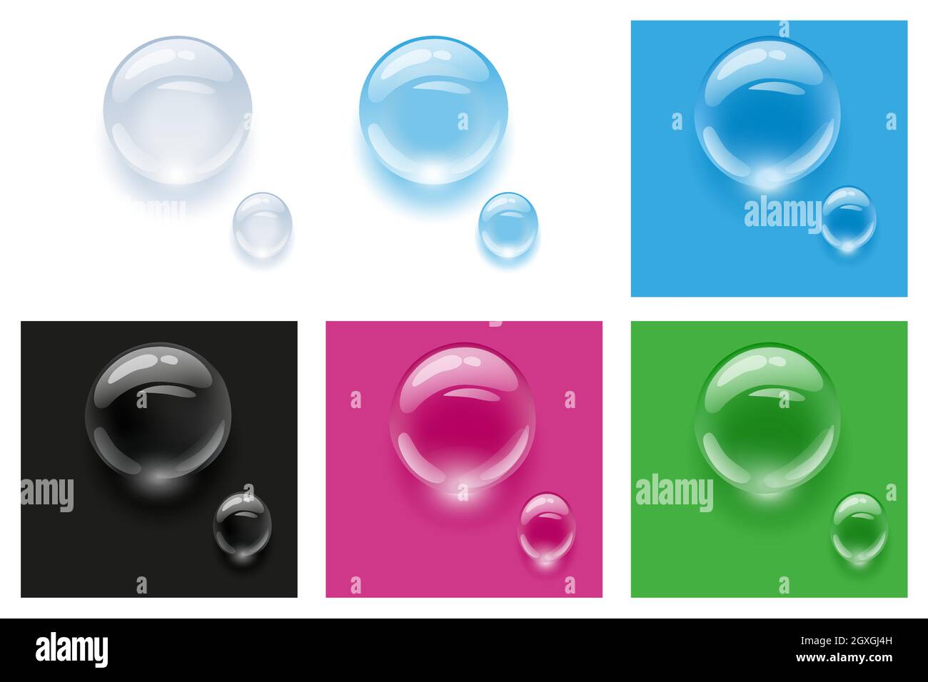 Gouttes d'eau réalistes et transparentes sur fond coloré. Illustration vectorielle. Laisse tomber la pluie d'eau Illustration de Vecteur