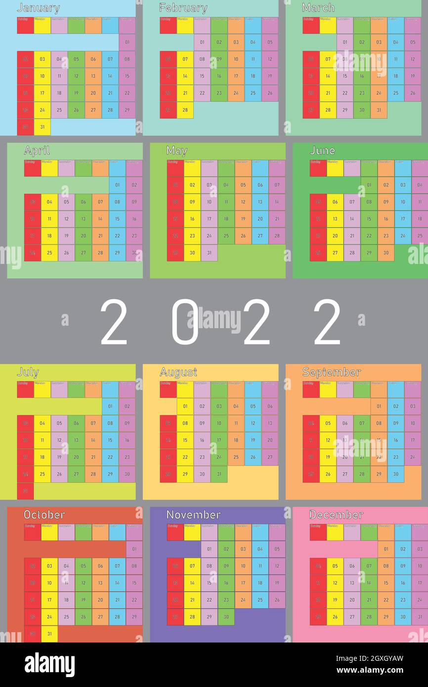 Calendrier 2022 agenda agenda couleur PASTEL CLAIR Agenda Planer Organiseur grand espace modifiable couleur jour de semaine et mois SUR GRIS Illustration de Vecteur