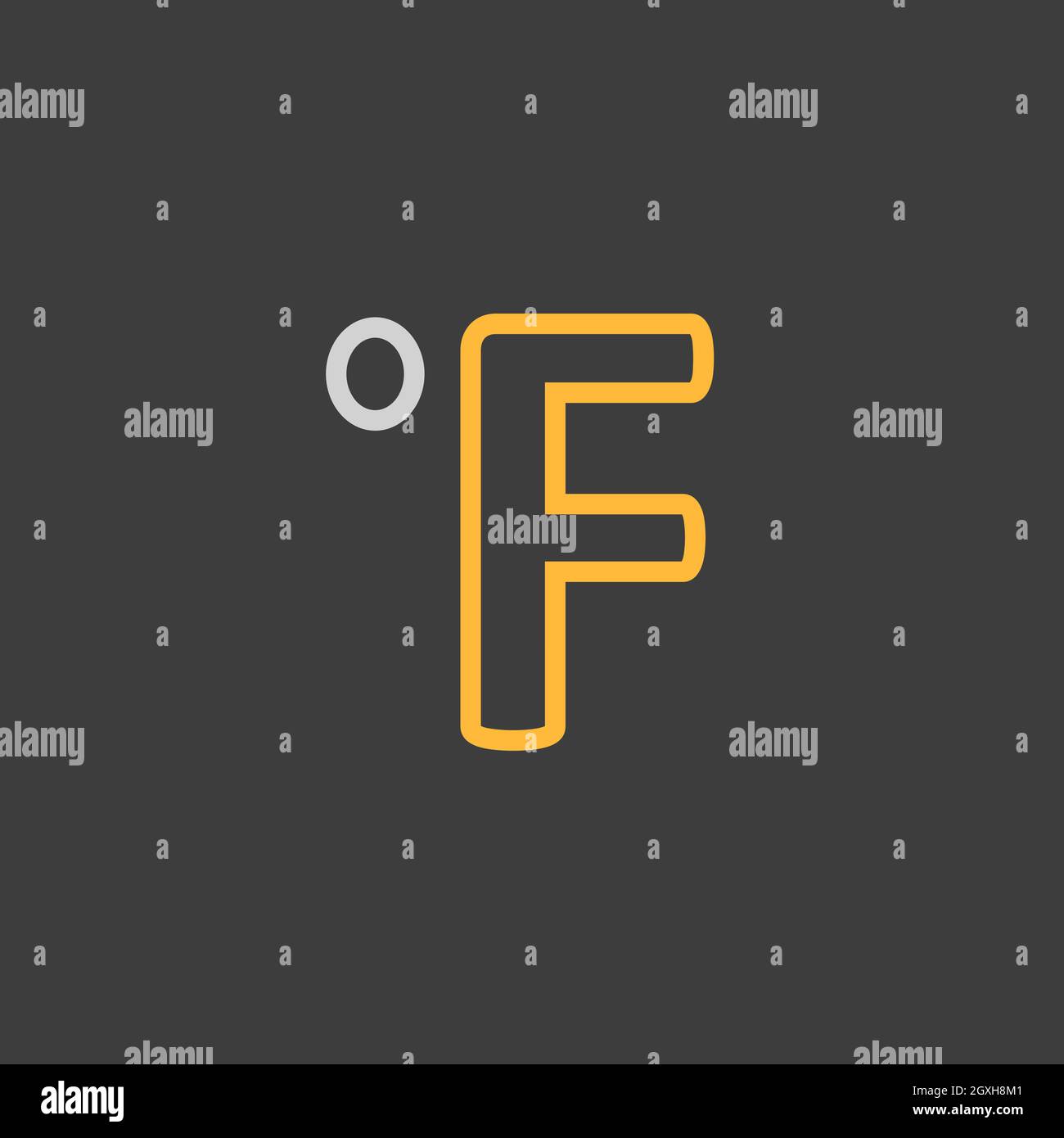Icône de vecteur de degrés Fahrenheit sur fond sombre. Signe de météorologie. Symbole graphique pour les sites Web et les applications de voyage, de tourisme et de météo, design, logo, application, Banque D'Images