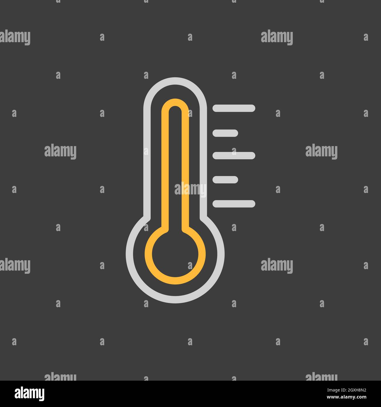 Icône de vecteur chaud du thermomètre sur fond sombre. Signe de météorologie. Symbole graphique pour les sites Web et les applications de voyages, de tourisme et de météo, design, logo, ap Banque D'Images