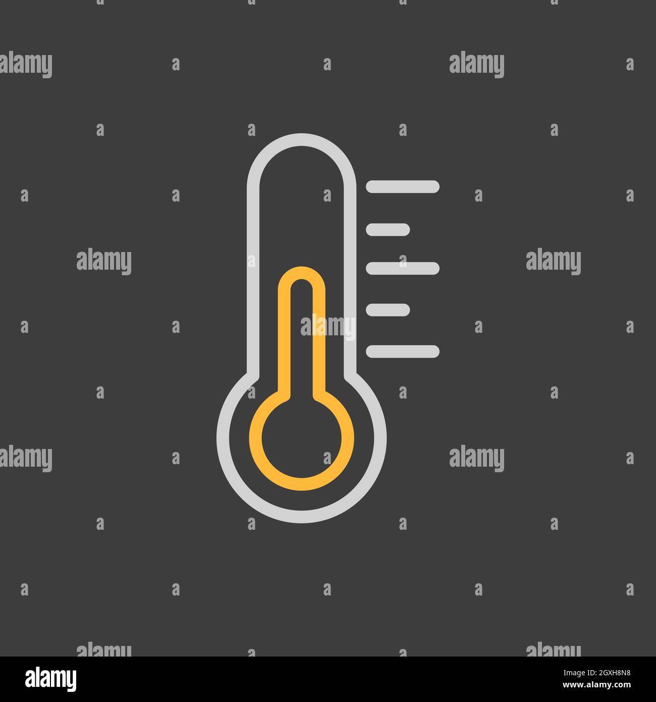 Icône de vecteur de chaleur du thermomètre sur fond sombre. Signe de météorologie. Symbole graphique pour les sites Web et applications de voyage, de tourisme et de météo, logo, application, U Banque D'Images