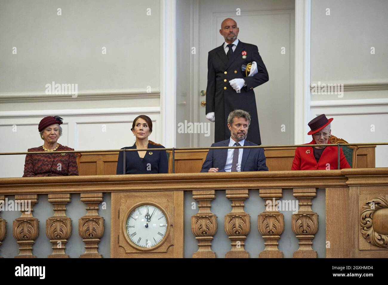 La famille royale danoise assiste à l'ouverture du Parlement danois, à Copenhague, au Danemark, le 05 octobre 2021. Une partie de la famille royale danoise assiste au discours d'ouverture du Parlement danois (Folketinget) le jour de l'ouverture, des représentants de la famille royale arrivent au Folketinget le matin. Ils sont toujours reçus par le Président du Folketinget, qui les accueille devant l'entrée du Palais Christiansborg et du bâtiment du gouvernement à Copenhague. Credit: Abaca Press/Alay Live News Banque D'Images