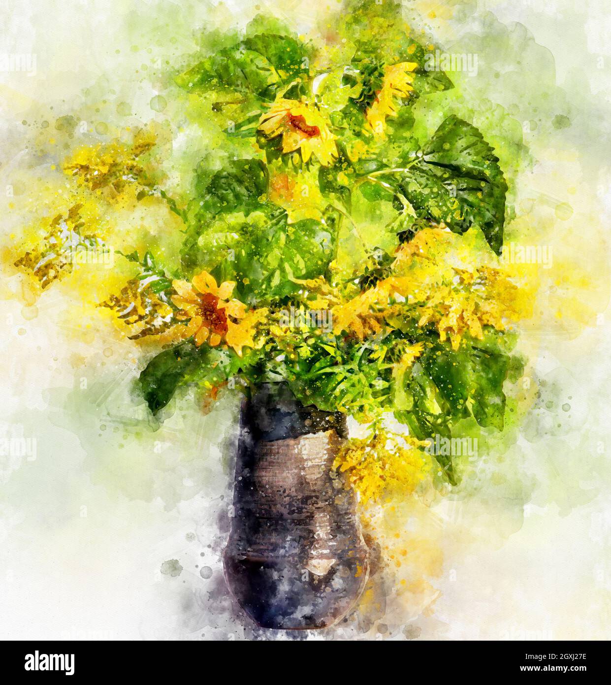 Bouquet de tournesol fleur peinture à l'aquarelle. Banque D'Images
