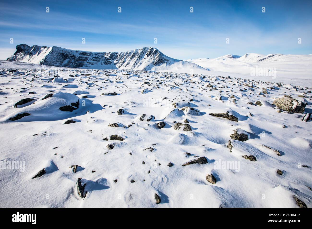Paysage d'hiver dans le parc national de Dovrefjell, Norvège Banque D'Images