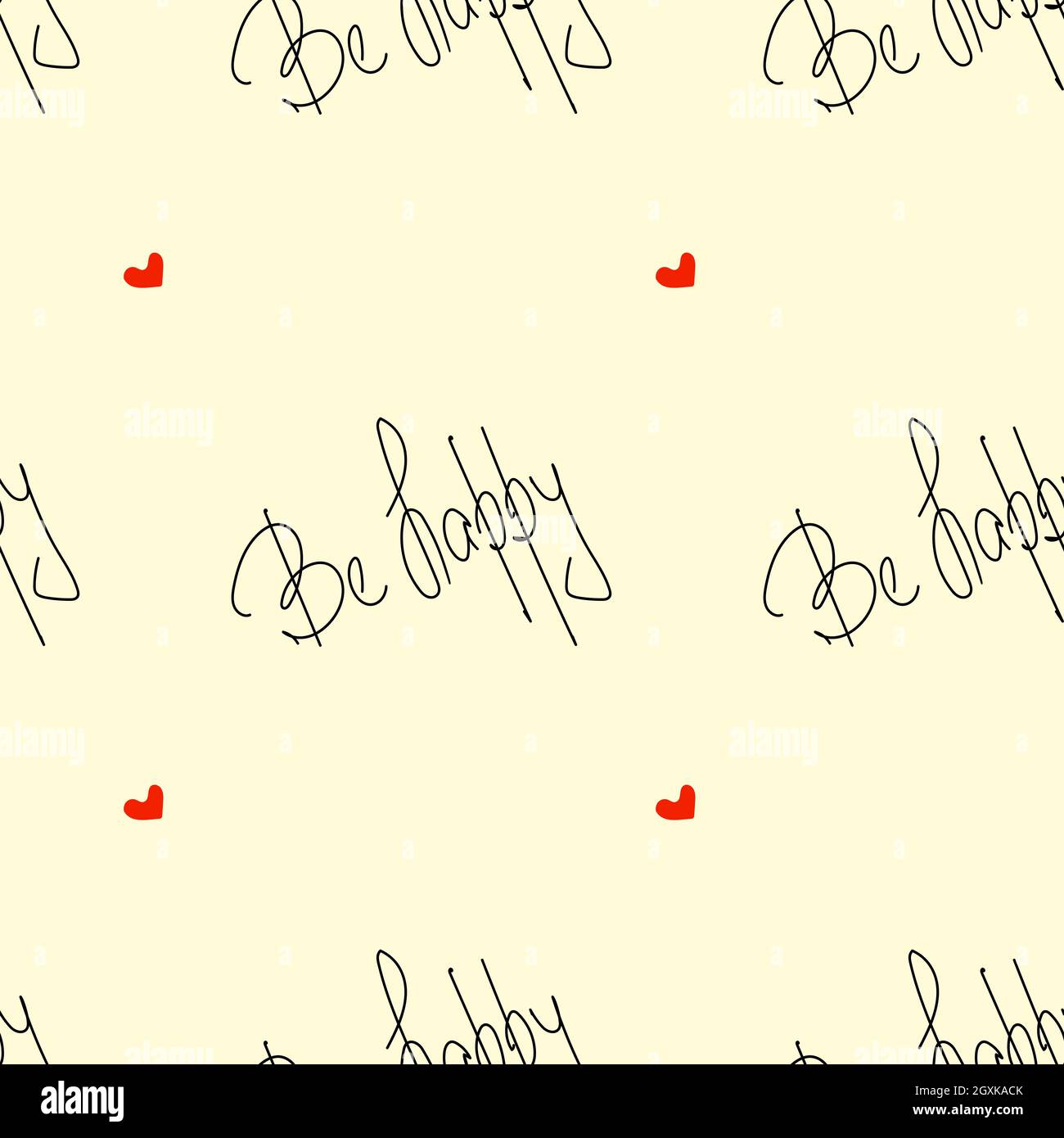 Fond beige avec coeurs rouges et lettres soyez heureux. Motif pour l'emballage du papier. Illustration de Vecteur