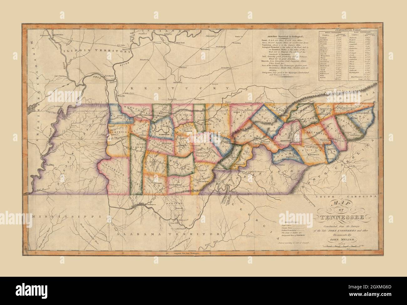 Carte du Tennessee 1818 Banque D'Images