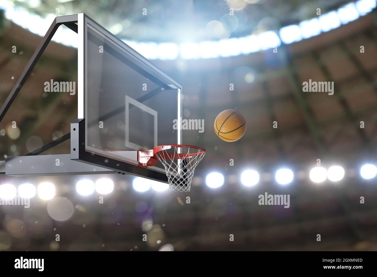 Scène de basket-ball d'une balle qui entre dans le panier Banque D'Images