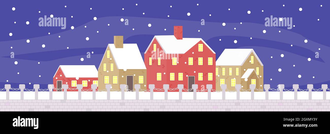 Nouvel an et Noël hiver nuit ville rue. Panorama sur la ville. Illustration vectorielle de style plat Illustration de Vecteur