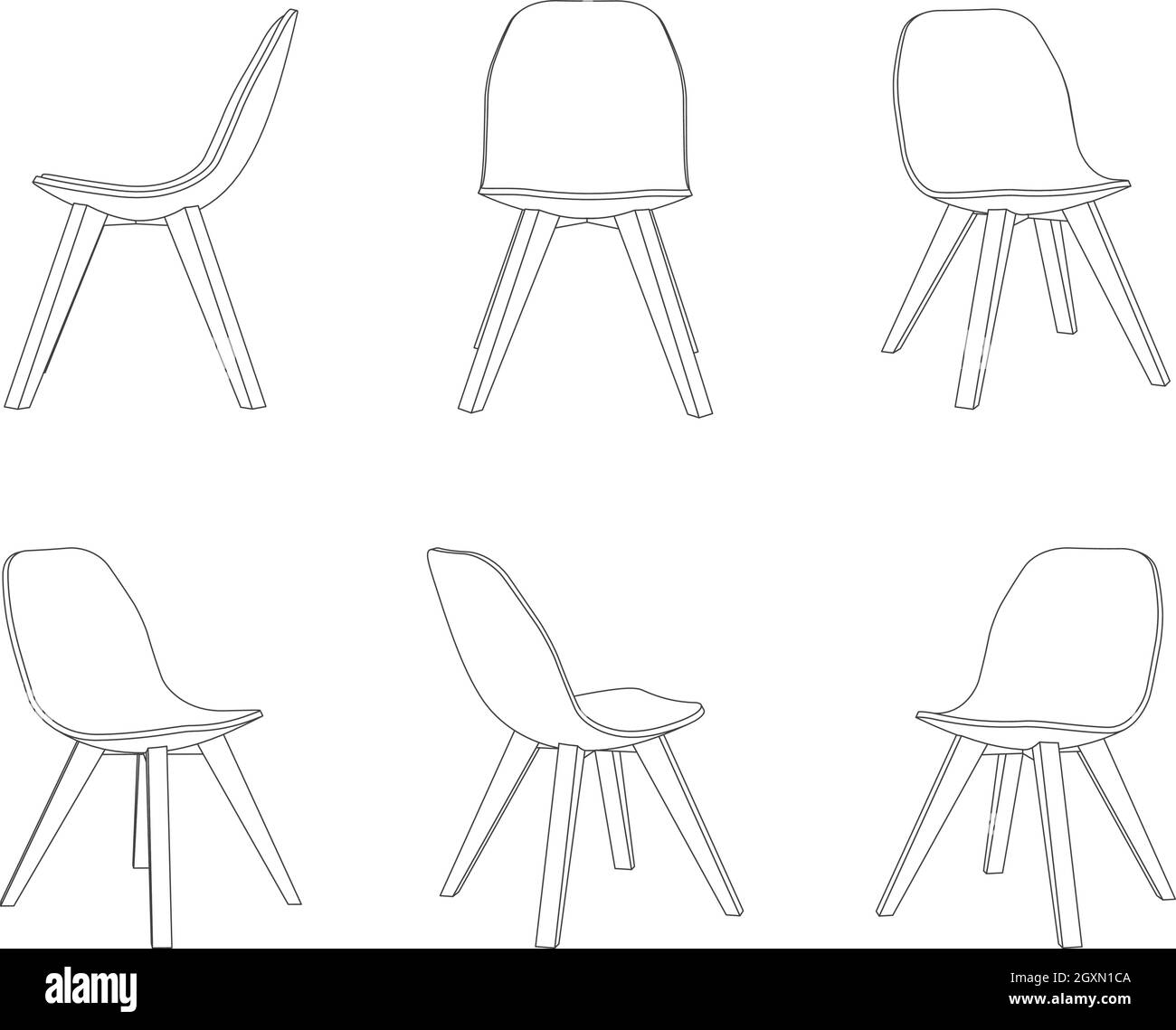 Schéma de la chaise à manger Vector avec différentes vues Illustration de Vecteur