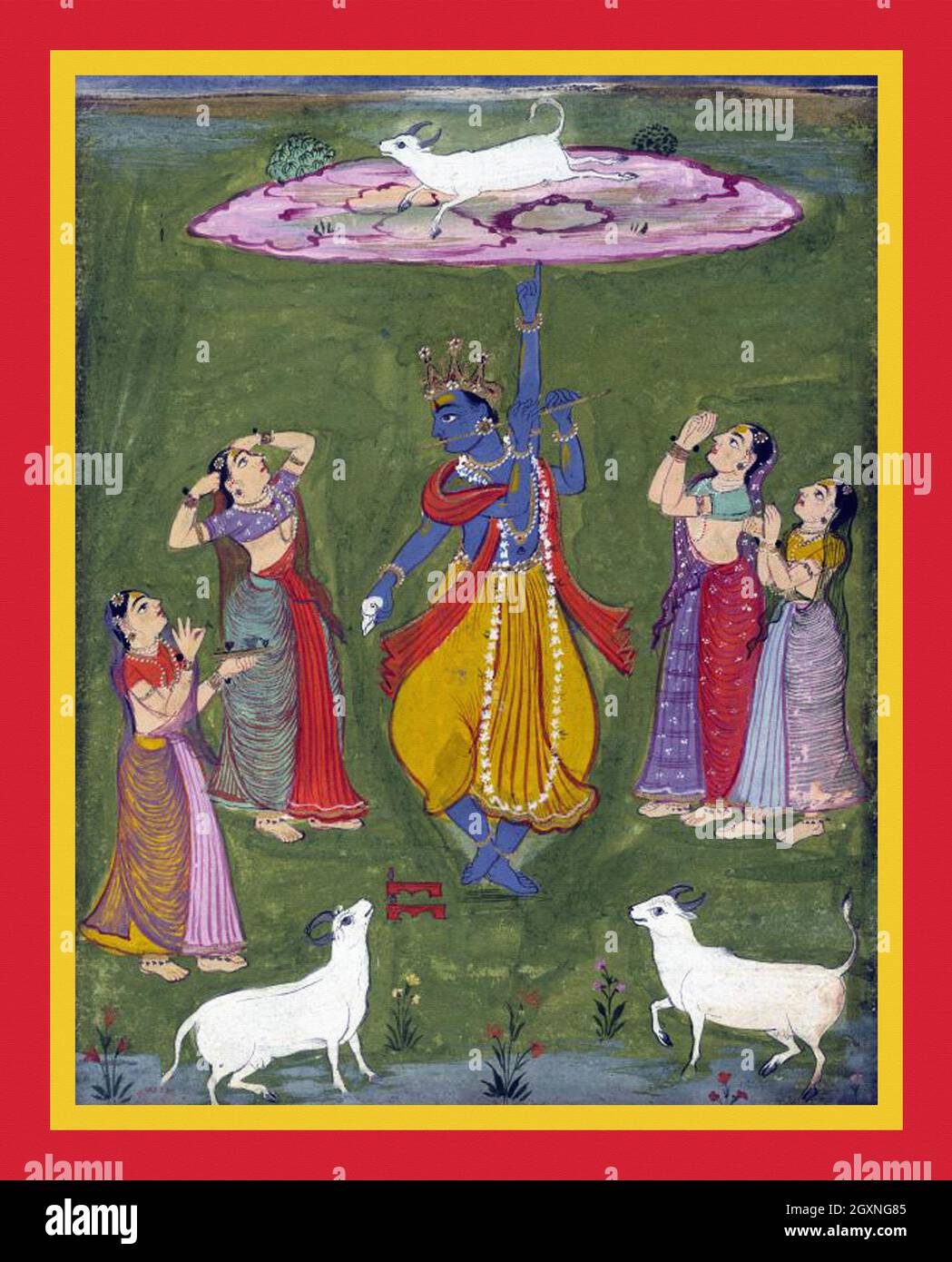 Vishnu comme Krishna Govardhanadhara avec les préposés Banque D'Images