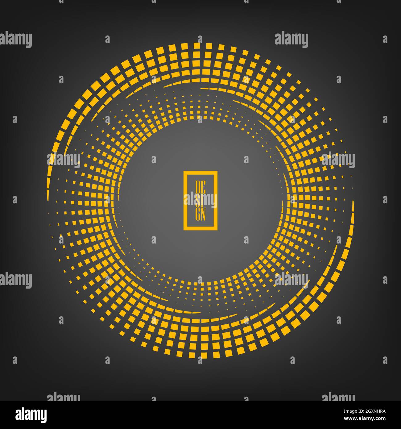 Carrés radiaux jaunes en forme de spirale.Art géométrique élément de design tendance pour cadre, logo rond, tatouage, signe, symbole,pages web, imprimés, affiches Illustration de Vecteur