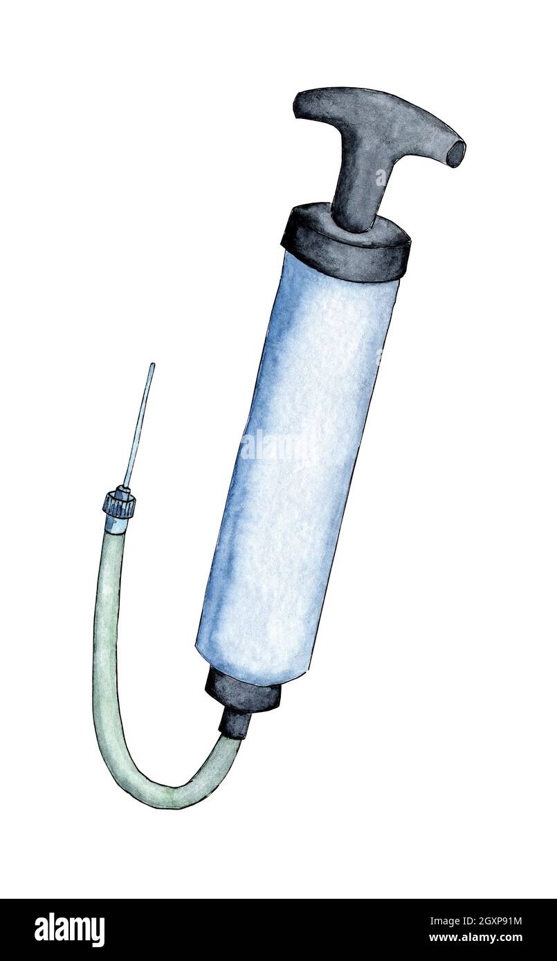 Illustration aquarelle d'une pompe pour gonfler les ballons. Le compresseur  bleu pompe de l'air et souffle. Concept de bulle. Outils de pompage  mécanique de l'air Photo Stock - Alamy