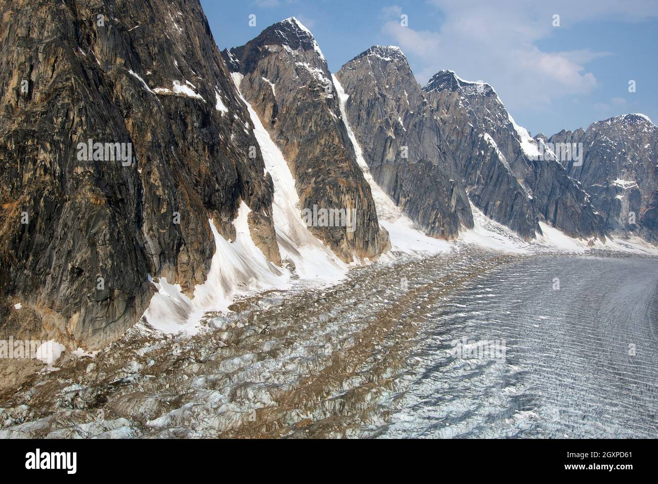 Formations rocheuses séquentielles en granite à Ruth Glacier, parc national et réserve Denali, Alaska, États-Unis Banque D'Images