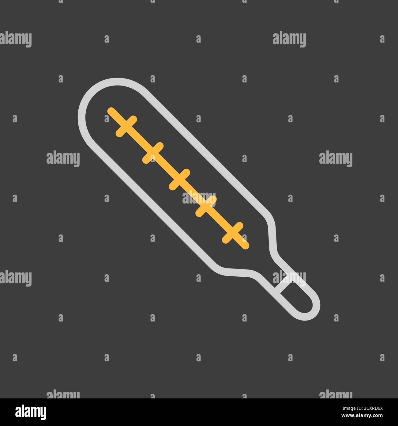 Icône de vecteur de thermomètre médical au mercure sur fond sombre. Signe de médecine et de soutien médical. Symbole graphique pour la conception de sites Web médicaux et d'applications, logo Banque D'Images