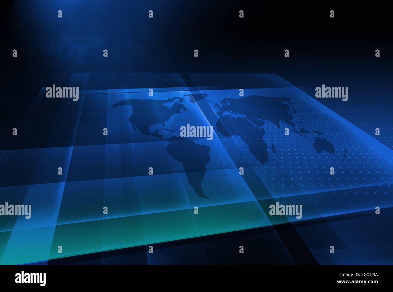 Espace 3d graphique avec fond de carte du monde, fond de thème bleu foncé. illustration 3d Banque D'Images
