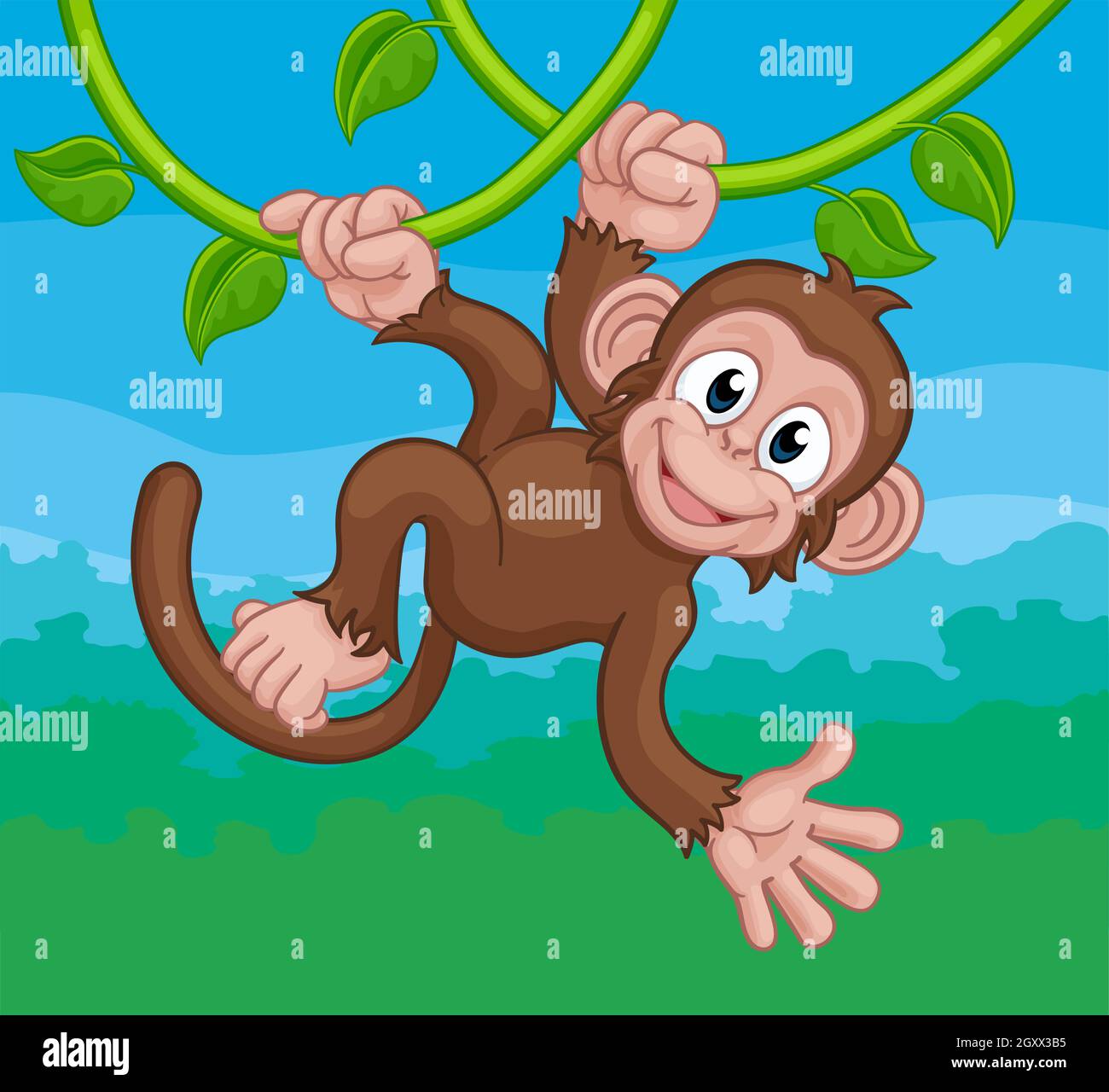 Monkey chantant sur Jungle Vines en signe de dessin animé Illustration de Vecteur