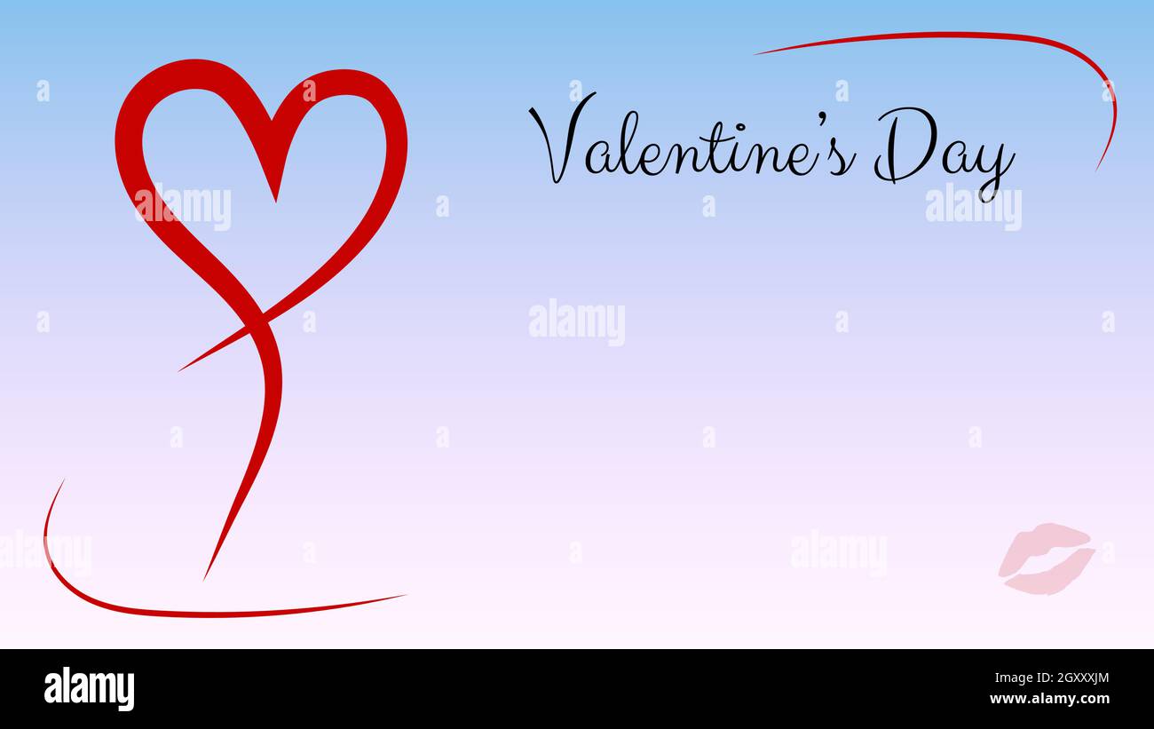 Carte de Saint-Valentin simple avec fond bleu. Grand contour rouge du coeur et des lèvres femelles. Copier l'espace. Illustration vectorielle. Illustration de Vecteur