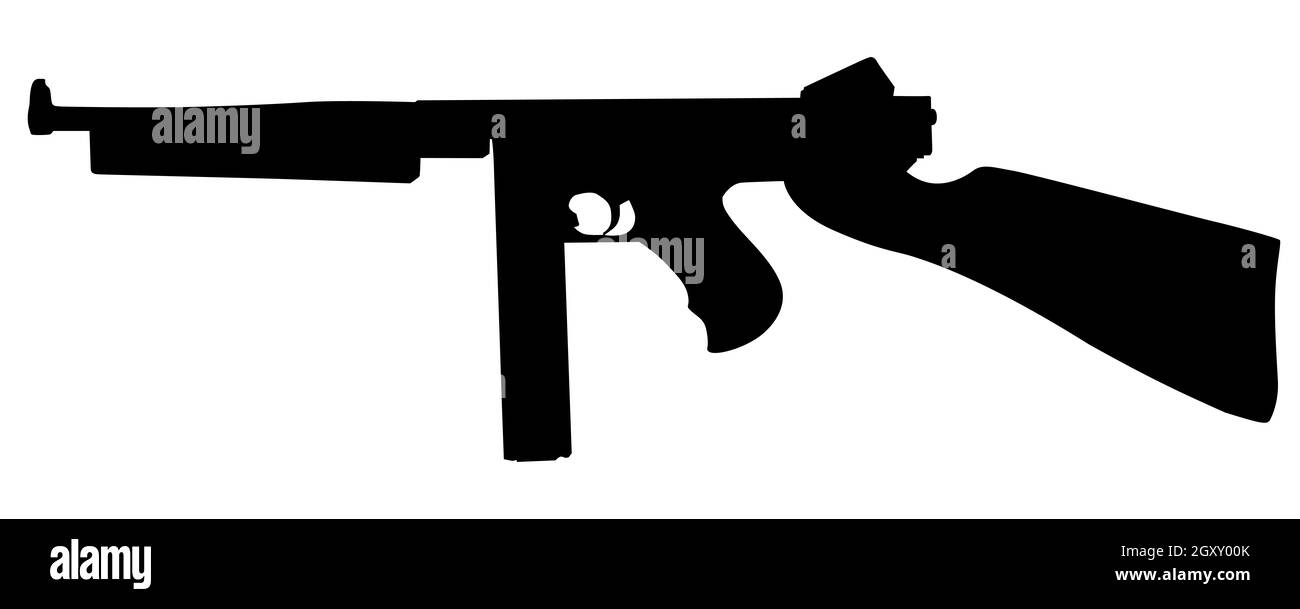 Image vectorielle de l'illustration du symbole de pistolet tommy isolée sur arrière-plan blanc Banque D'Images