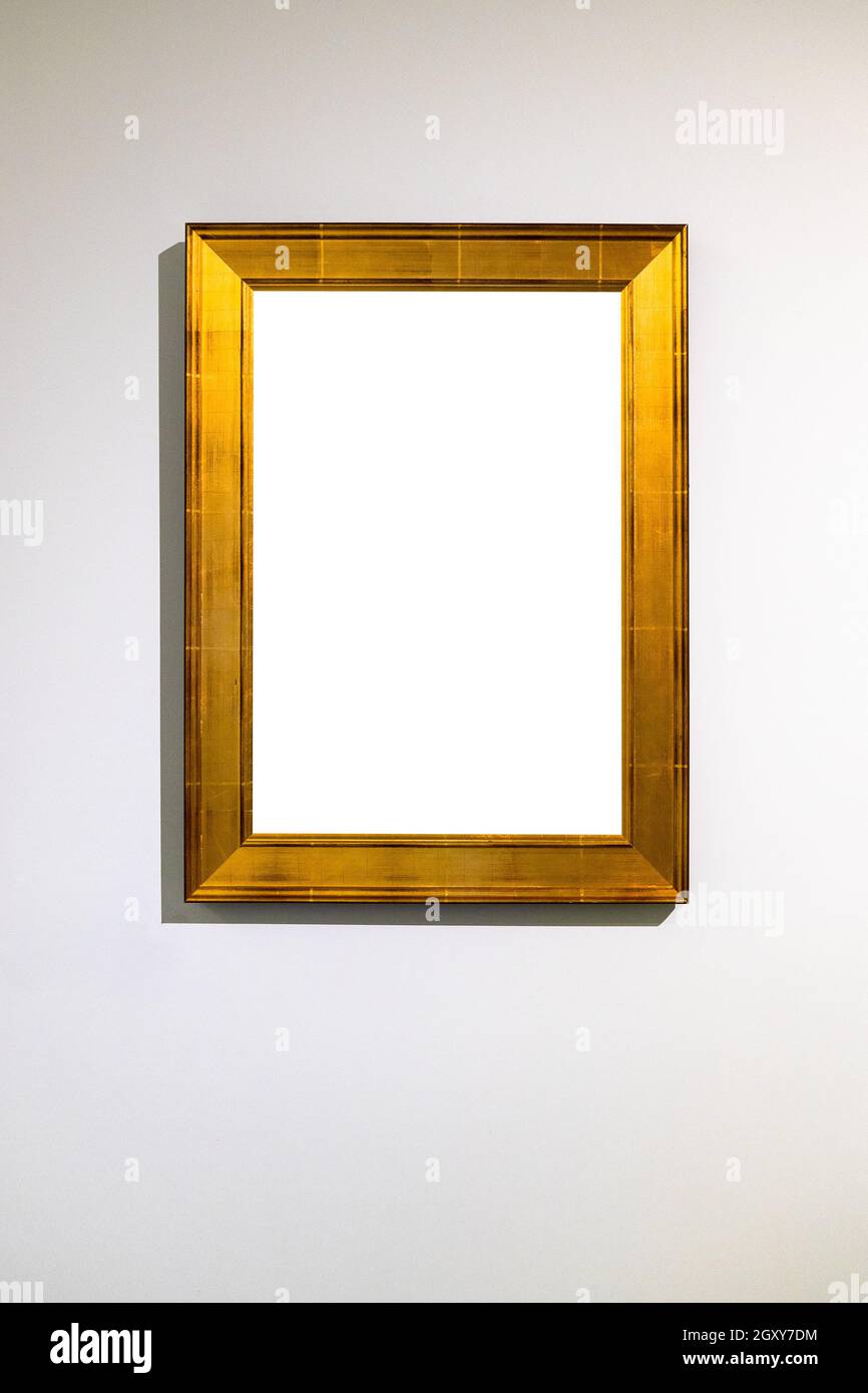 cadre photo doré plat large vertical avec toile découpée paroi verticale Banque D'Images