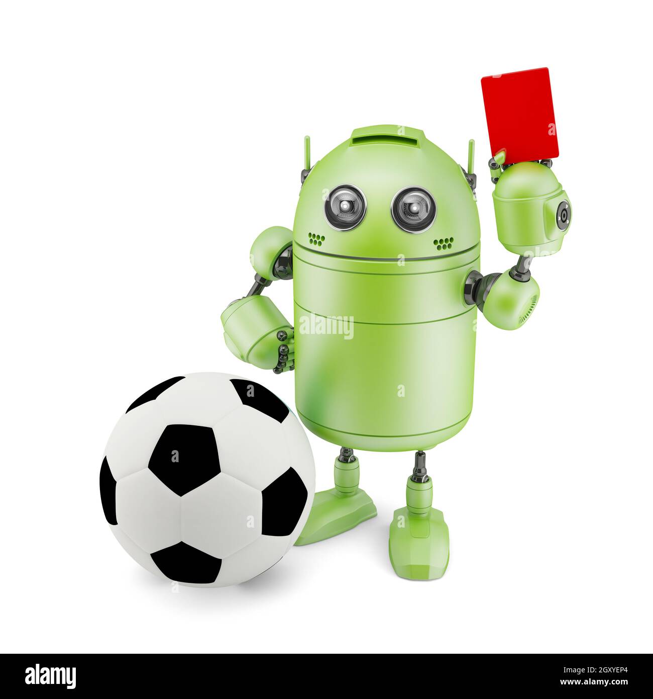 Robot playing soccer. Isolated on white Banque D'Images