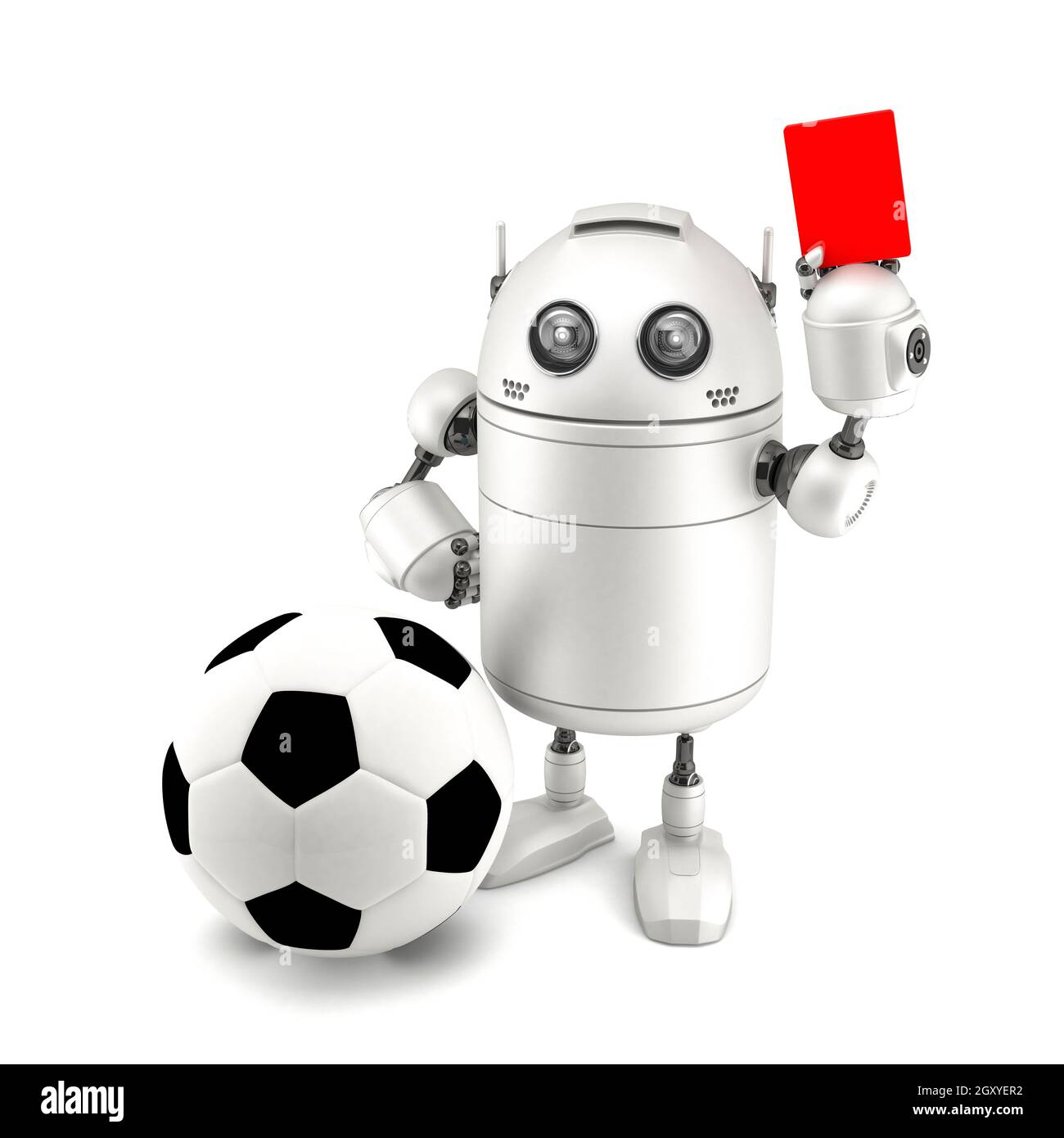 Robot playing soccer isolated on white Banque D'Images