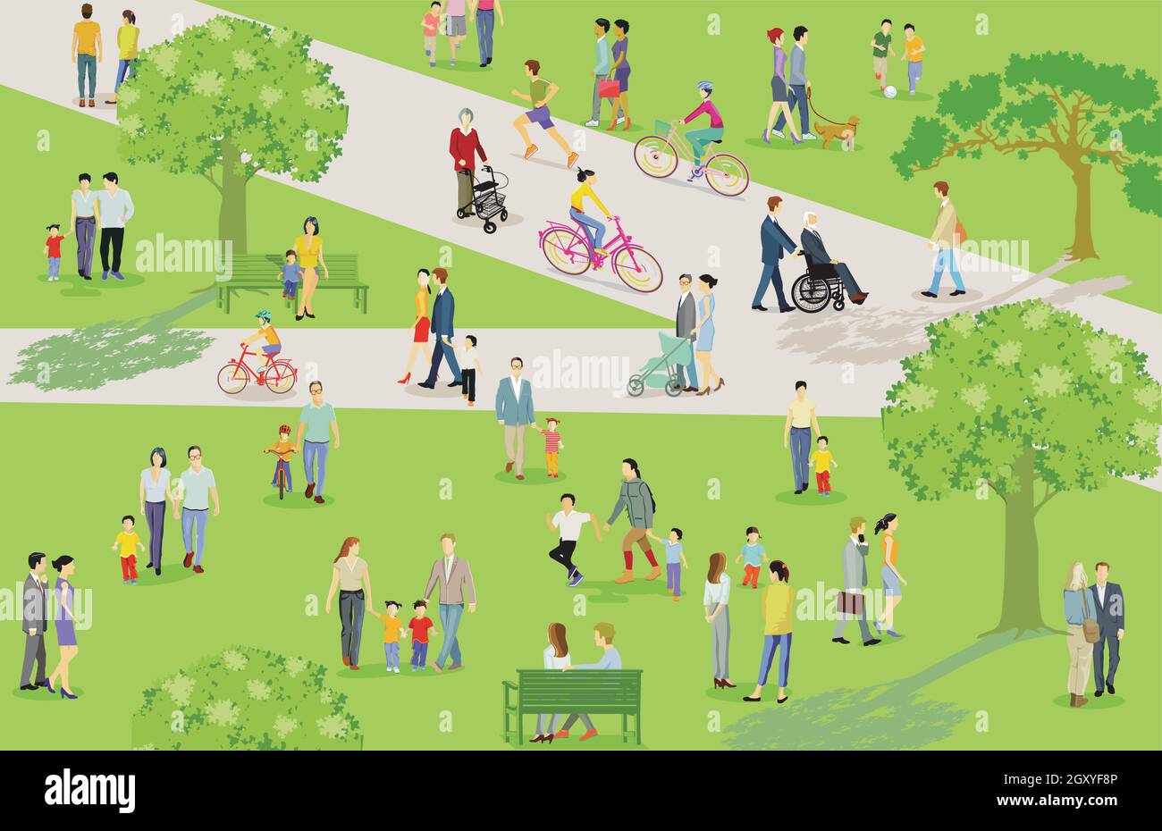 Les familles et les autres personnes ont du temps libre dans l'illustration du parc de la ville Illustration de Vecteur