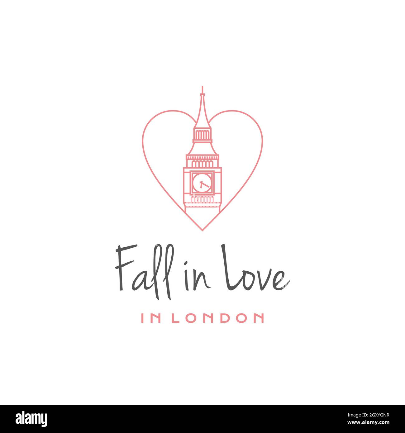 Dessin au trait Big Ben avec logo amour modèle vectoriel. Logo Vector de la ville de Londres. Illustration vectorielle de la tour Elizabeth Illustration de Vecteur