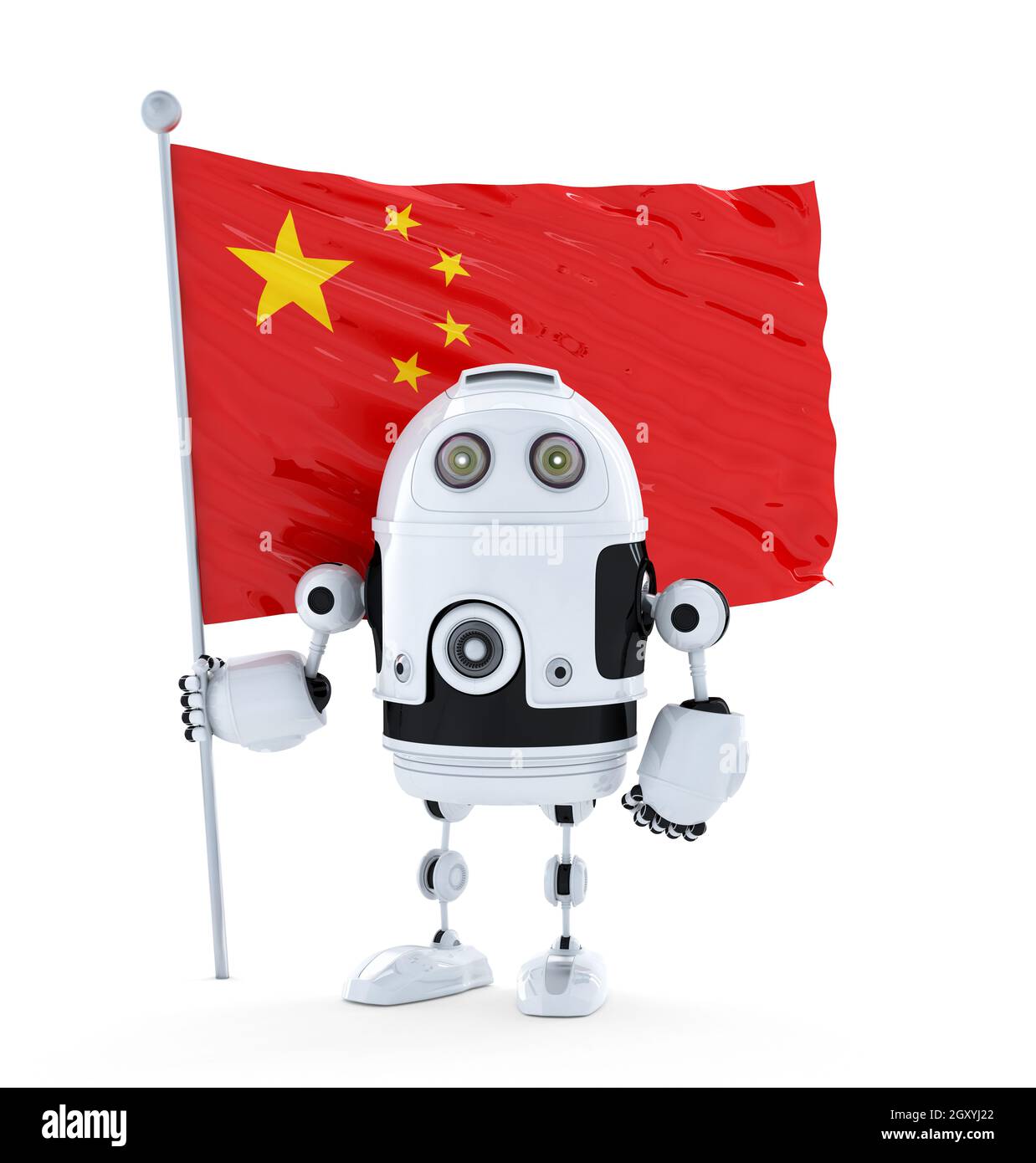 Robot Android debout avec drapeau de la Chine. Isolated over white Banque D'Images