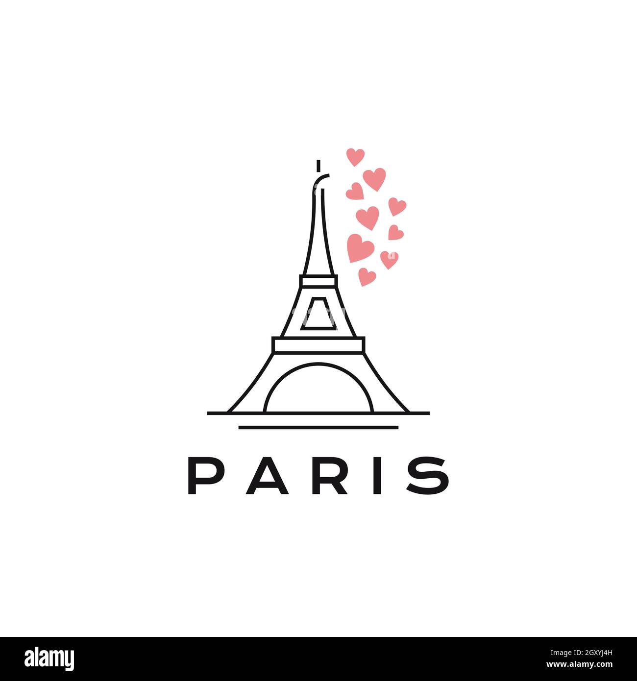 Tour Eiffel en ligne avec logo coeurs amour Illustration de Vecteur