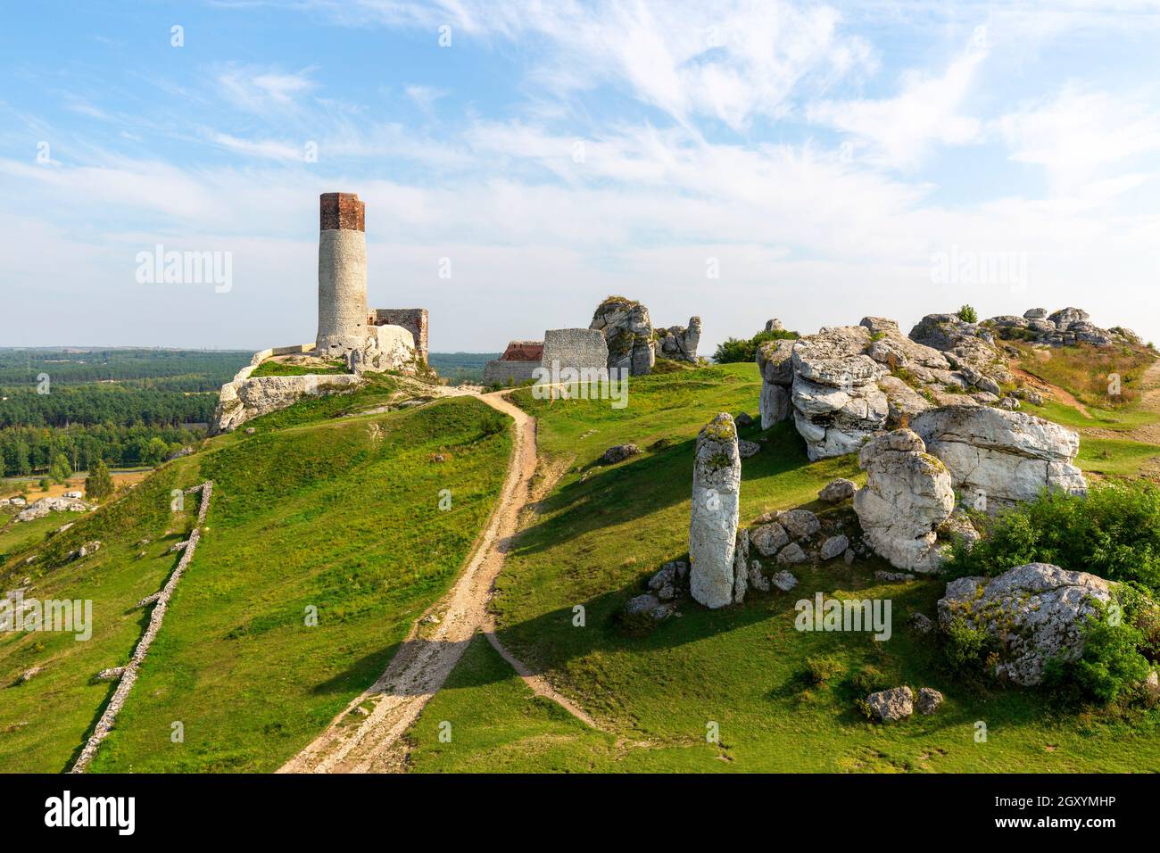 Ruines du château gothique médiéval d'Olsztyn situé sur les Highlands jurassiques polonais, Olsztyn, Silésie, Pologne Banque D'Images