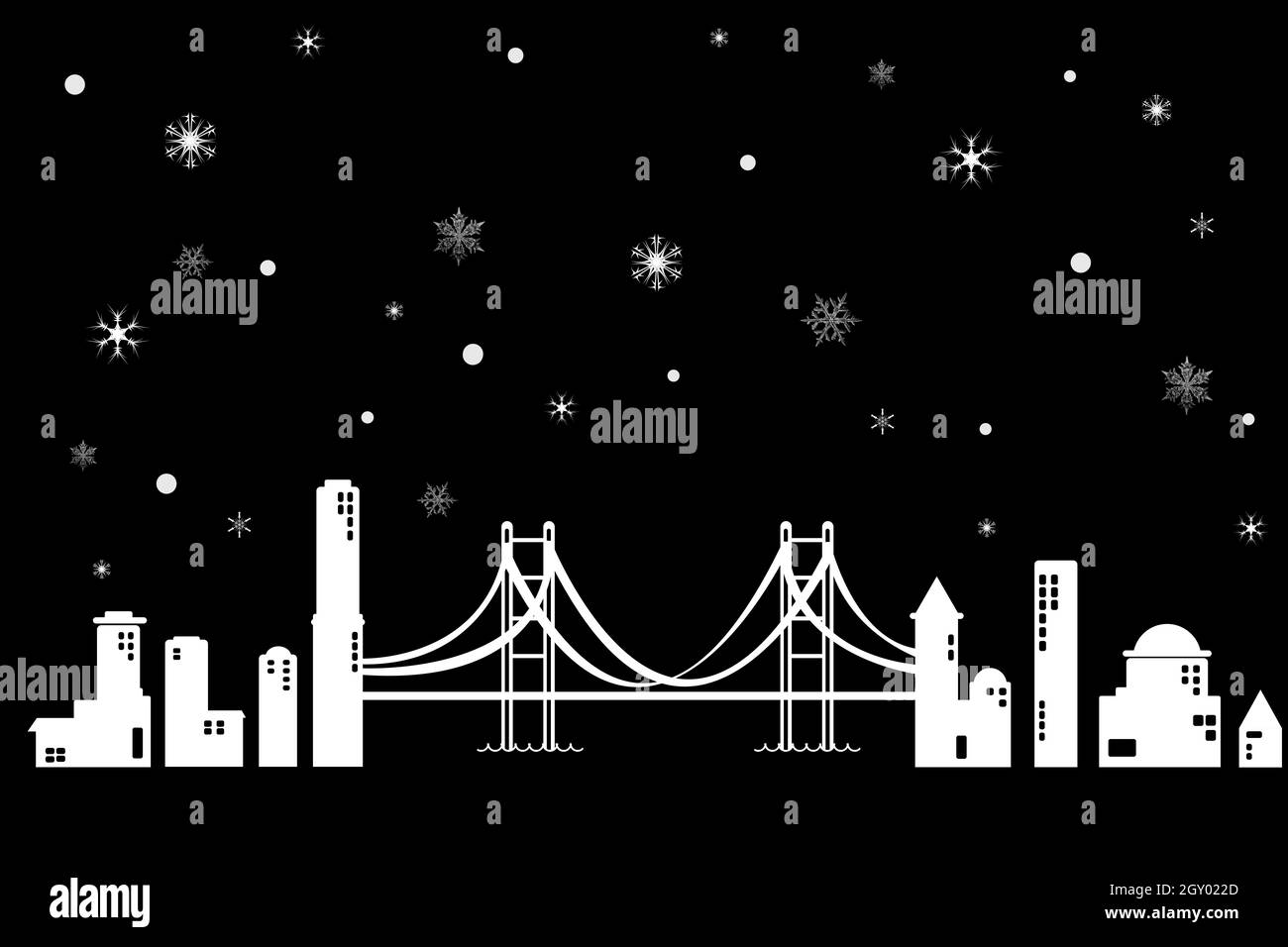 Joyeux Noël et Bonne Année concevoir la neige tombe dans la ville. Banque D'Images