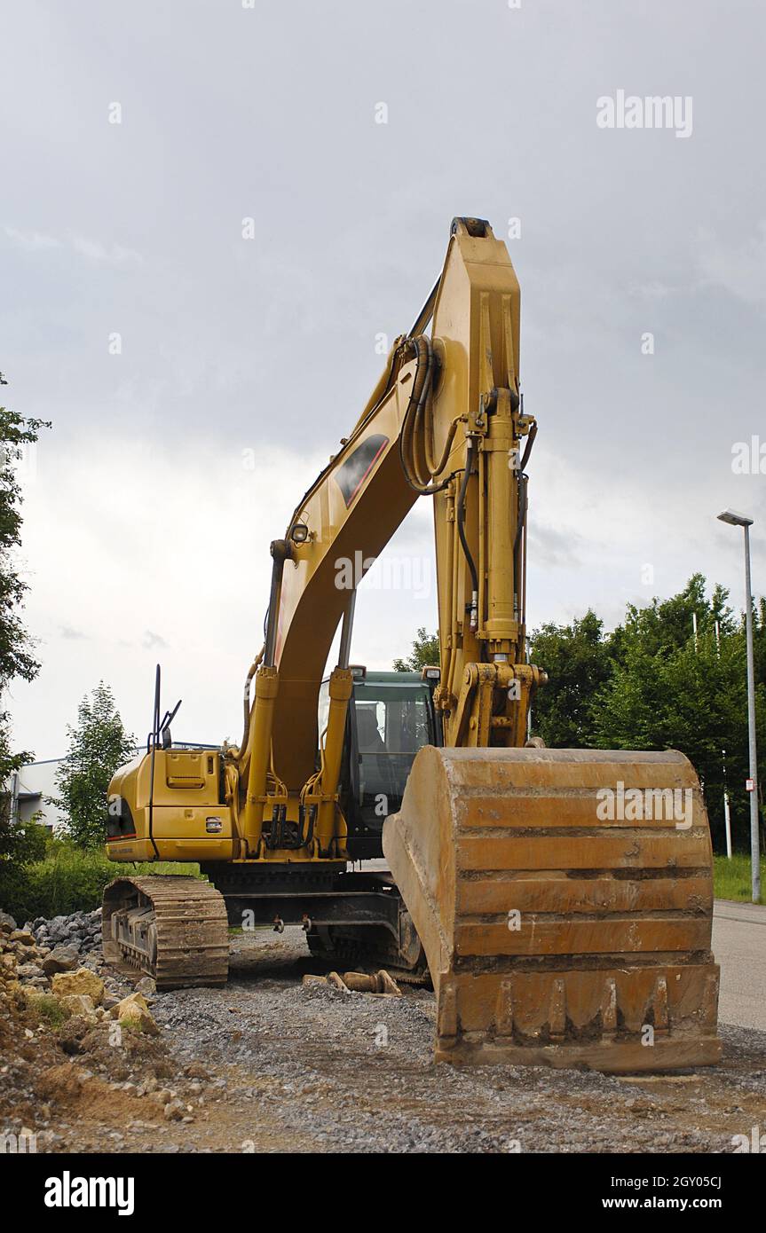 Pelle hydraulique sur chantier, Allemagne Banque D'Images