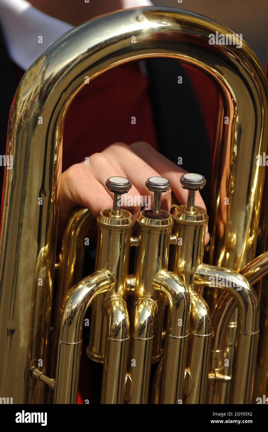 Homme jouant le marchandage du ténor dans un orchestre, Allemagne Banque D'Images