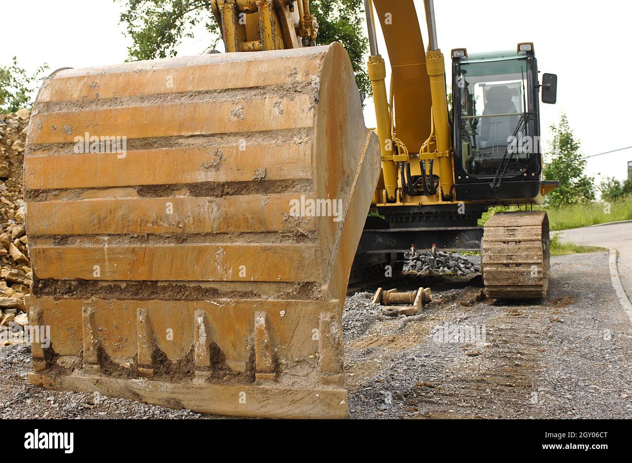 Pelle hydraulique sur chantier, Allemagne Banque D'Images