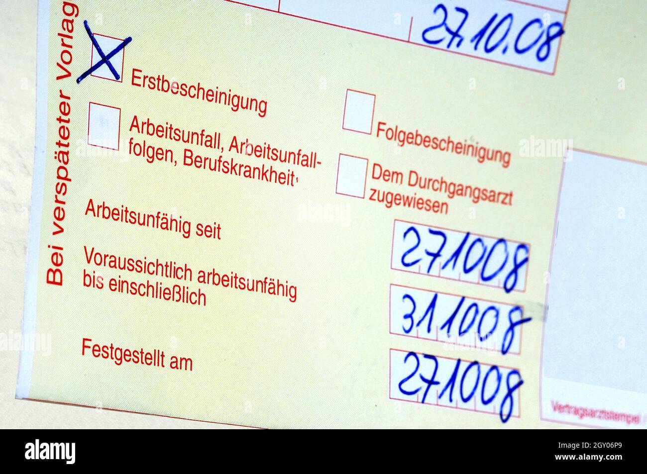 certificat d'incapacité Banque D'Images