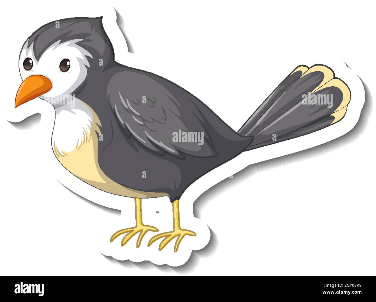 Modèle d'autocollant avec un oiseau gris isolé sur fond blanc Illustration de Vecteur