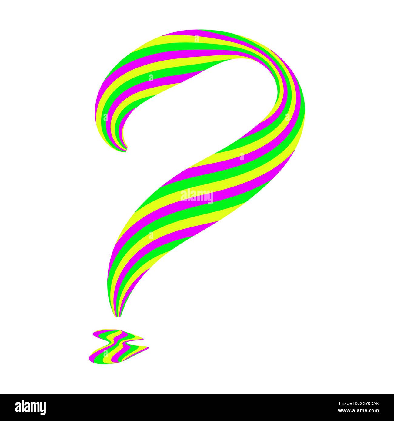 Point d'interrogation de bonbons caramel isolés sur blanc. Police composée de rayures de couleur courbes. Police manuscrite festive pour un texte de félicitations amusant. Vecteur Banque D'Images