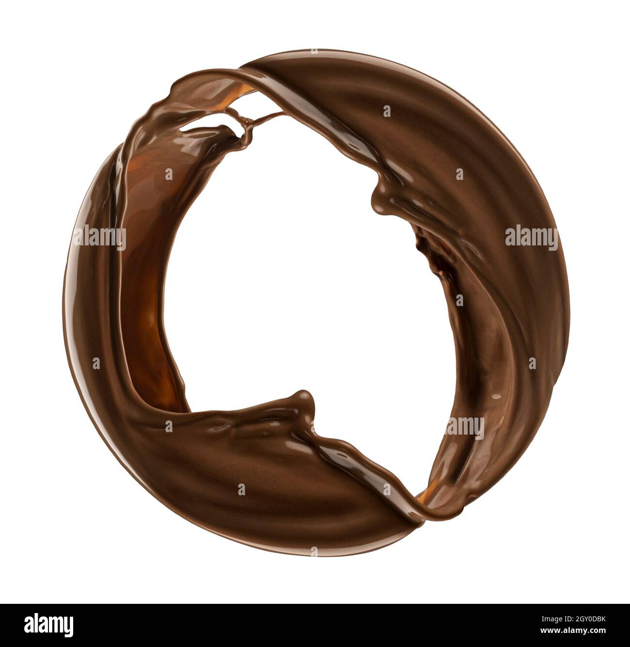 Des éclaboussures rondes de chocolat isolées sur fond blanc Banque D'Images