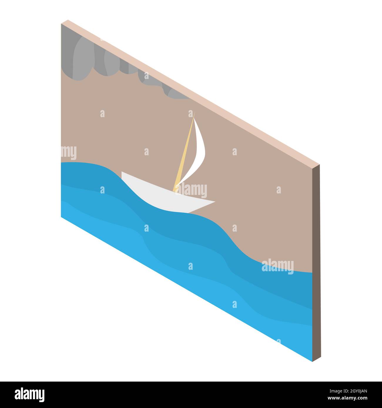 Peinture isométrique sur le mur avec un voilier dans la mer. Bateau sur les vagues. Décoration sur le mur. Élément intérieur de la salle. Mobilier d'intérieur. Vecteur Banque D'Images Peinture isométrique sur le mur avec un voilier dans la mer. Bateau sur les vagues. Décoration sur le mur. Élément intérieur de la salle. Mobilier d'intérieur. Vecteur Banque D'Images