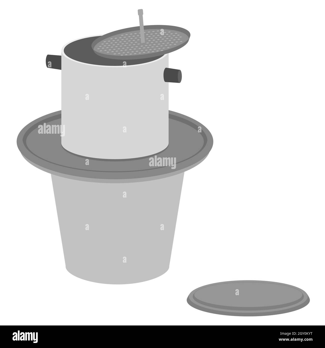 Perce de café traditionnel vietnamien isolé sur blanc. Cafetière. Système de préparation du café chaud qui s'égoutte. Dessin animé plat. Illustration vectorielle. Illustration de Vecteur