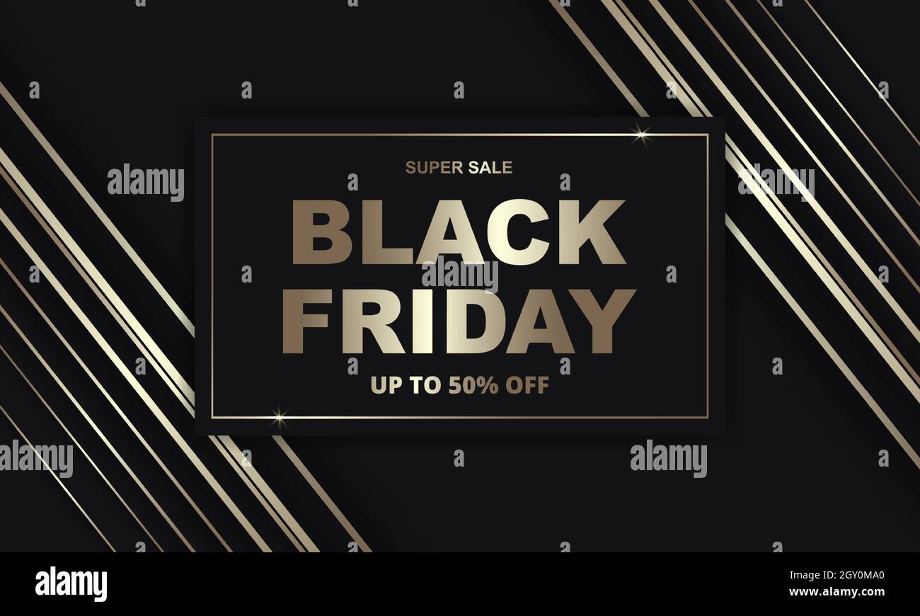 Modèle de bannière dorée noire pour le vendredi fou. Fond doré noir de luxe foncé. Illustration de Vecteur