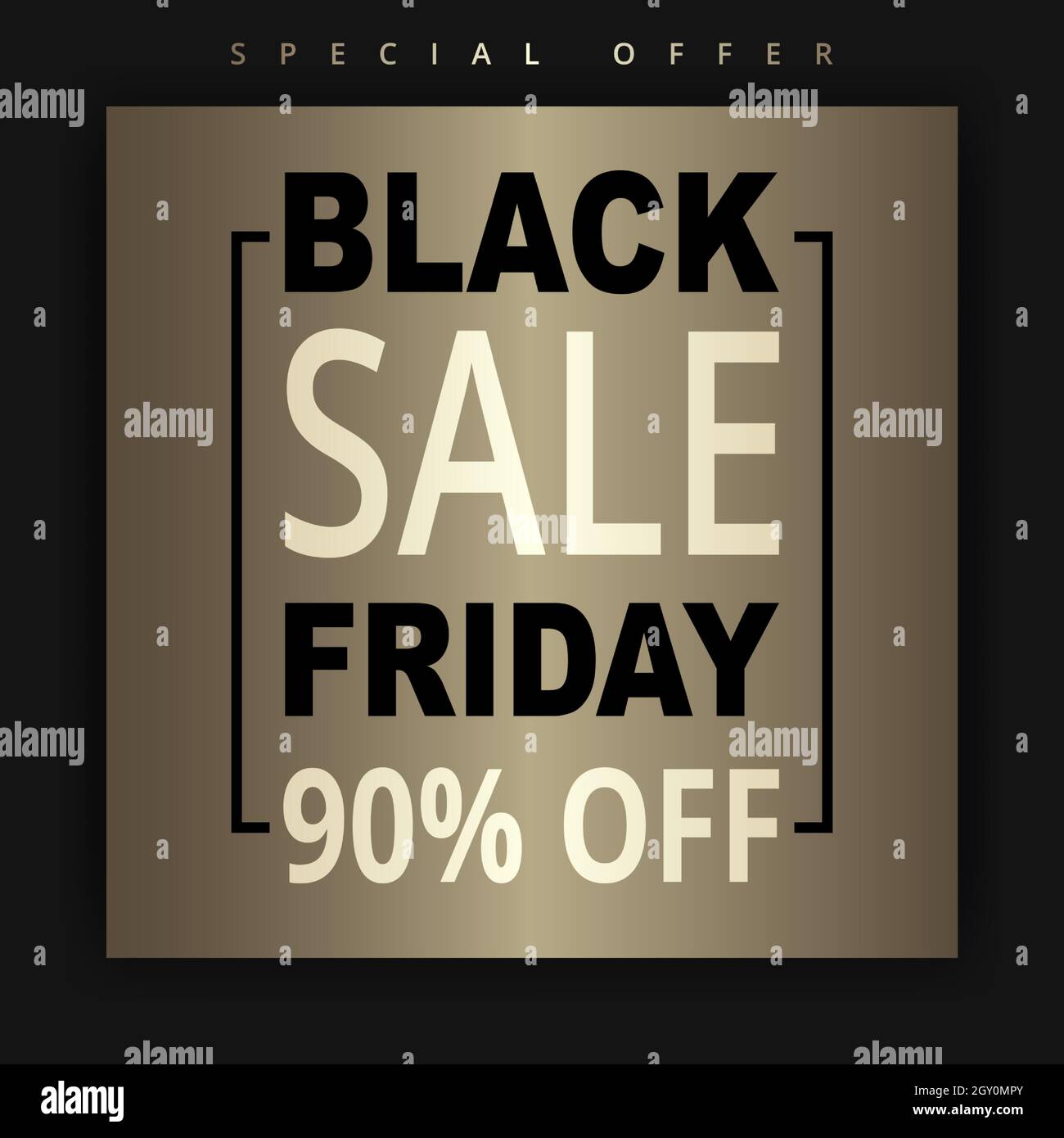 Modèle de bannière dorée noire pour le vendredi fou. Fond de luxe noir et or. Solde jusqu'à 90 % de réduction. Illustration de Vecteur