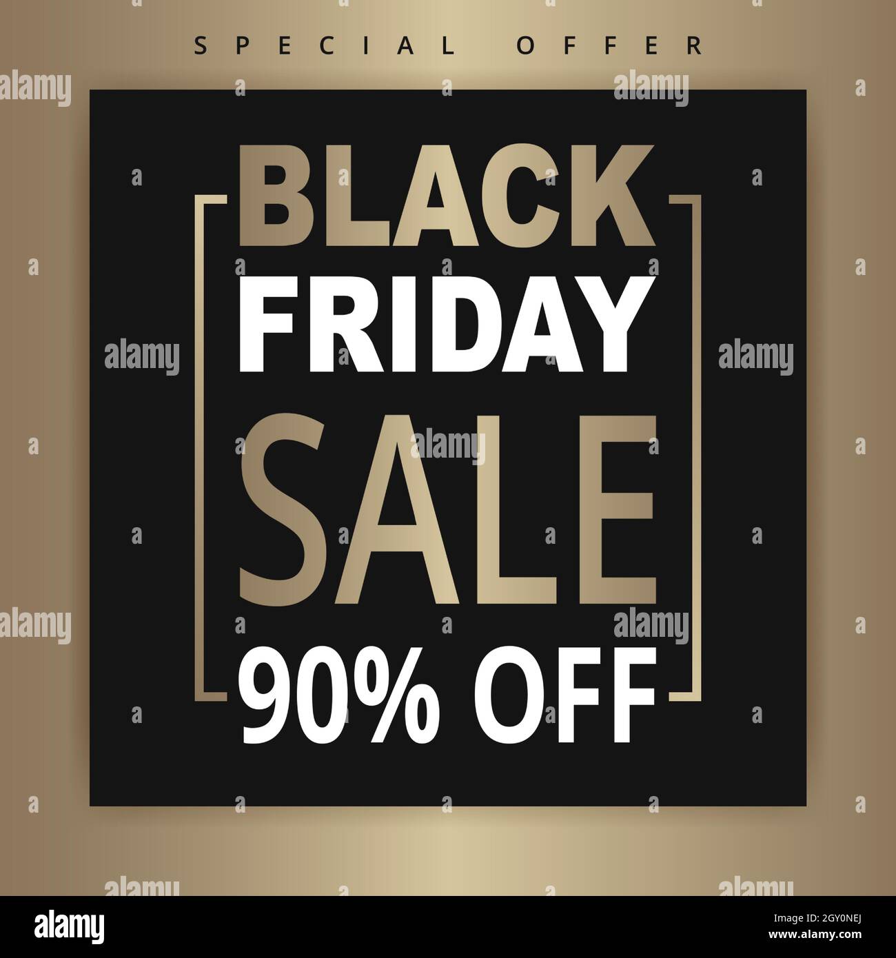 Modèle de bannière dorée noire pour le vendredi fou. Fond de luxe noir et or. Solde jusqu'à 90 % de réduction. Illustration de Vecteur