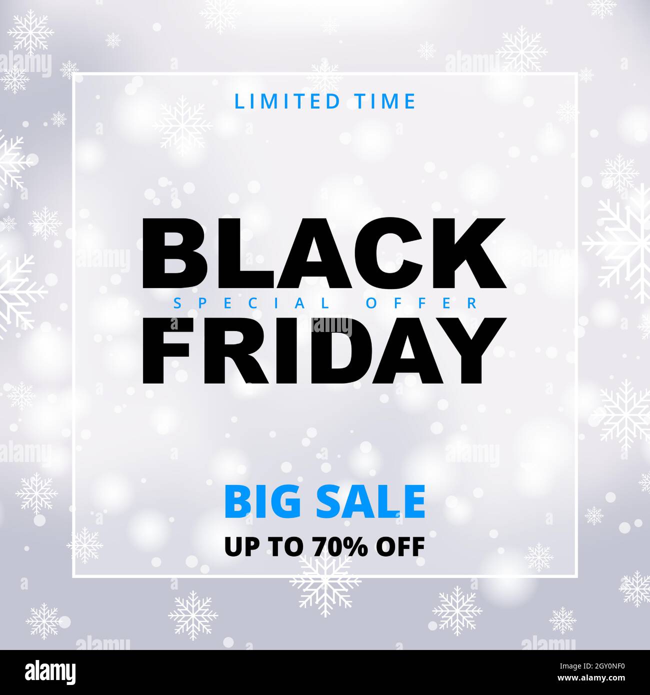 Bannière promotionnelle pour les soldes de neige du Vendredi fou. Modèle de bannière de solde blanc d'hiver pour le Vendredi fou. Illustration de Vecteur
