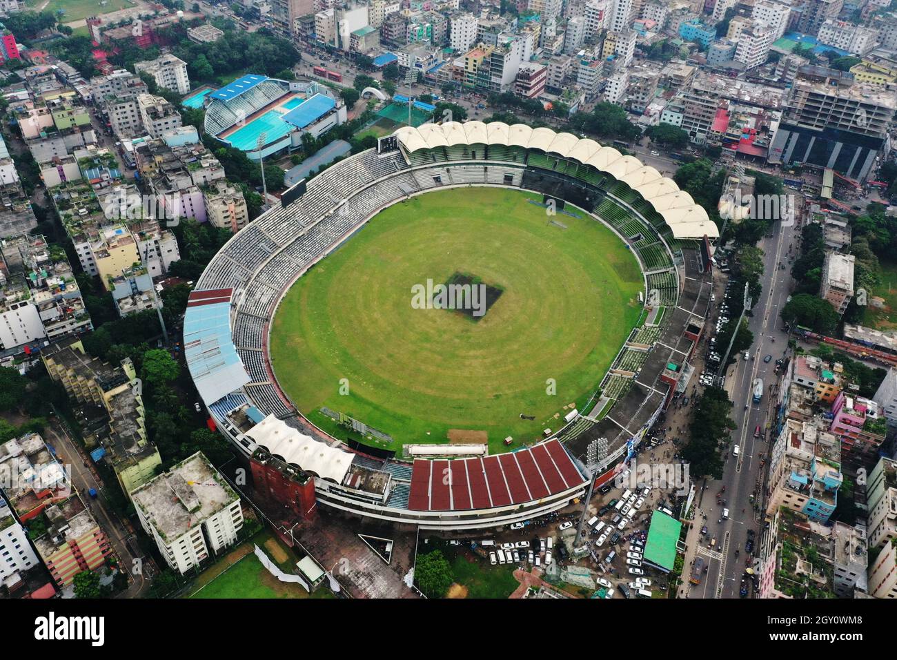 Dhaka, Bangladesh - 06 octobre 2021 : le stade national de cricket Sher-e-Bangla, également appelé stade Mirpur, est un terrain de cricket international en DH Banque D'Images