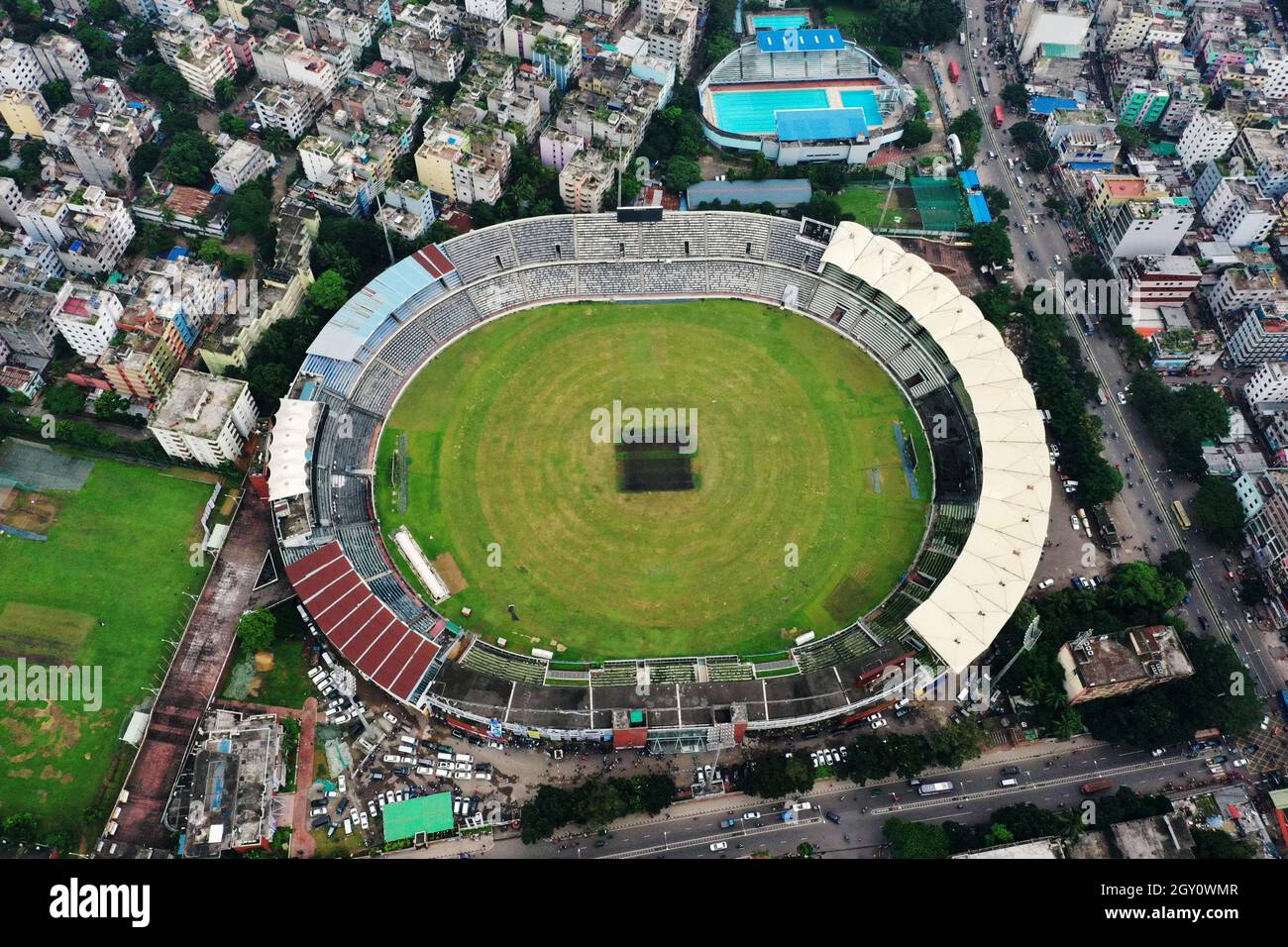 Dhaka, Bangladesh - 06 octobre 2021 : le stade national de cricket Sher-e-Bangla, également appelé stade Mirpur, est un terrain de cricket international en DH Banque D'Images