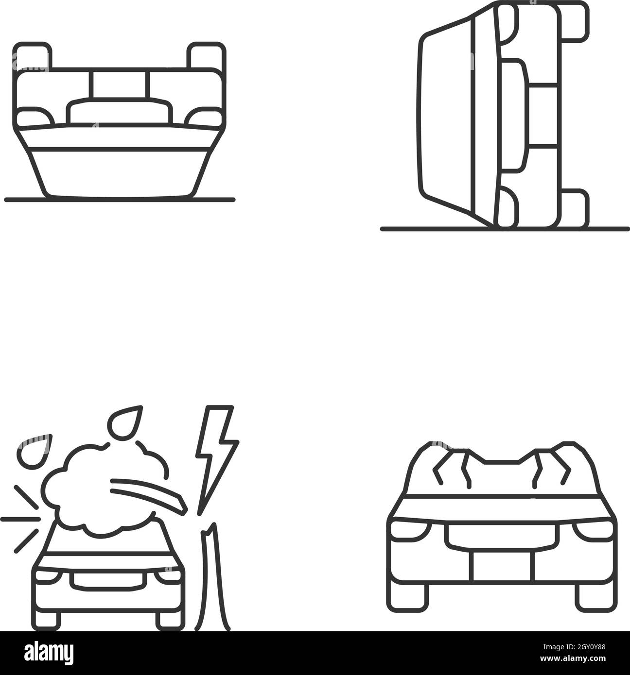Jeu d'icônes linéaires de collisions de véhicules automobiles Illustration de Vecteur