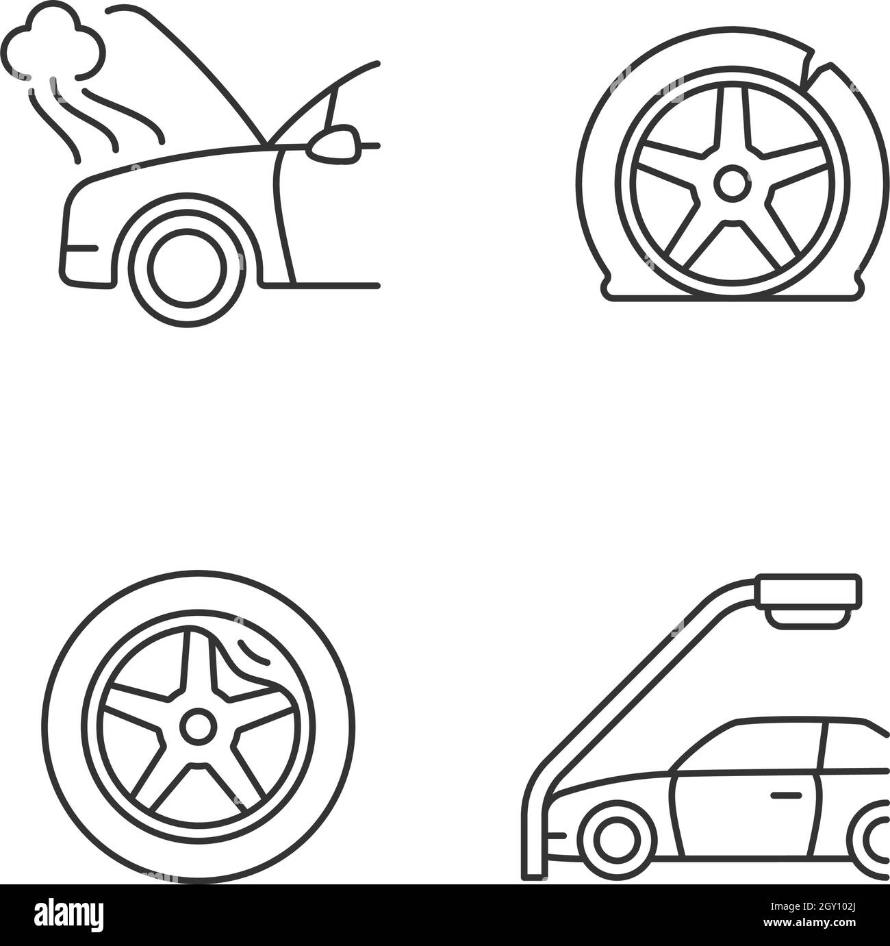 Dommages au véhicule en cas d'accident de voiture icônes linéaires ensemble Illustration de Vecteur