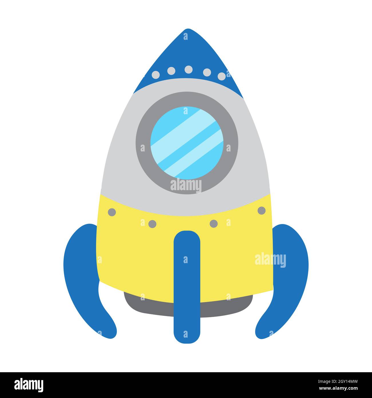 Vaisseau spatial, illustration mignonne dans un style de dessin animé plat. Idée de démarrage d'entreprise. Vol spatial, vaisseau spatial. Navette, navire OVNI. Imprimer pour les enfants Illustration de Vecteur