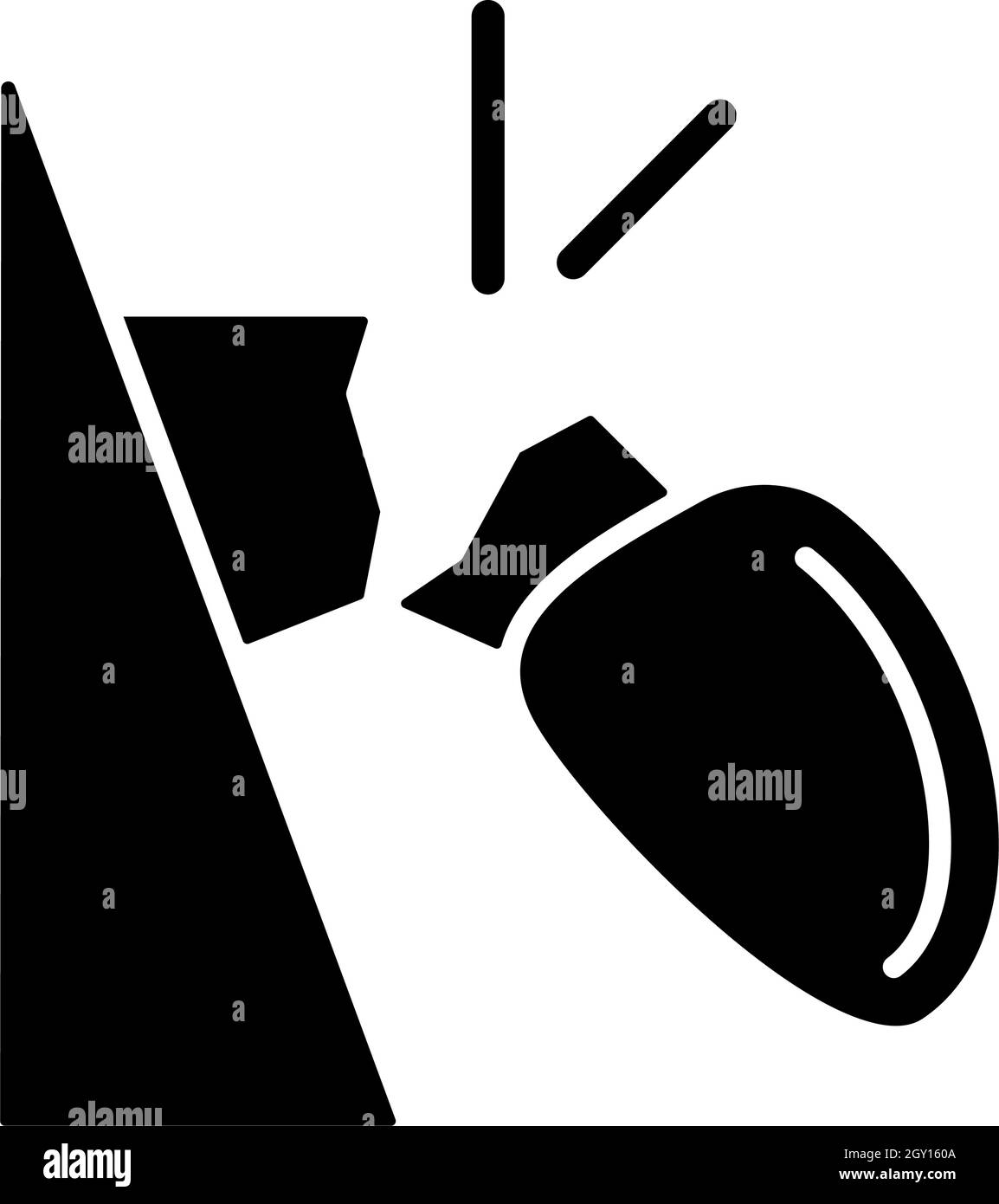 Icône de glyphe noir du miroir de vue latérale cassé Illustration de Vecteur